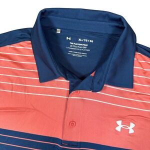 Under Armour The Playoff Polo Shirt Mens XL Navy Coral Stripe Golf Casual